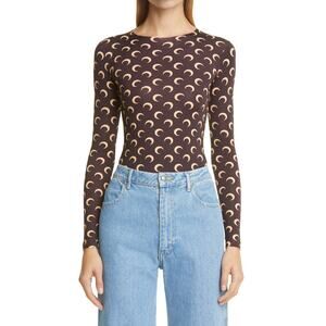 Marine Serre Fitted Moon Print Long Sleeves Top - L Brown